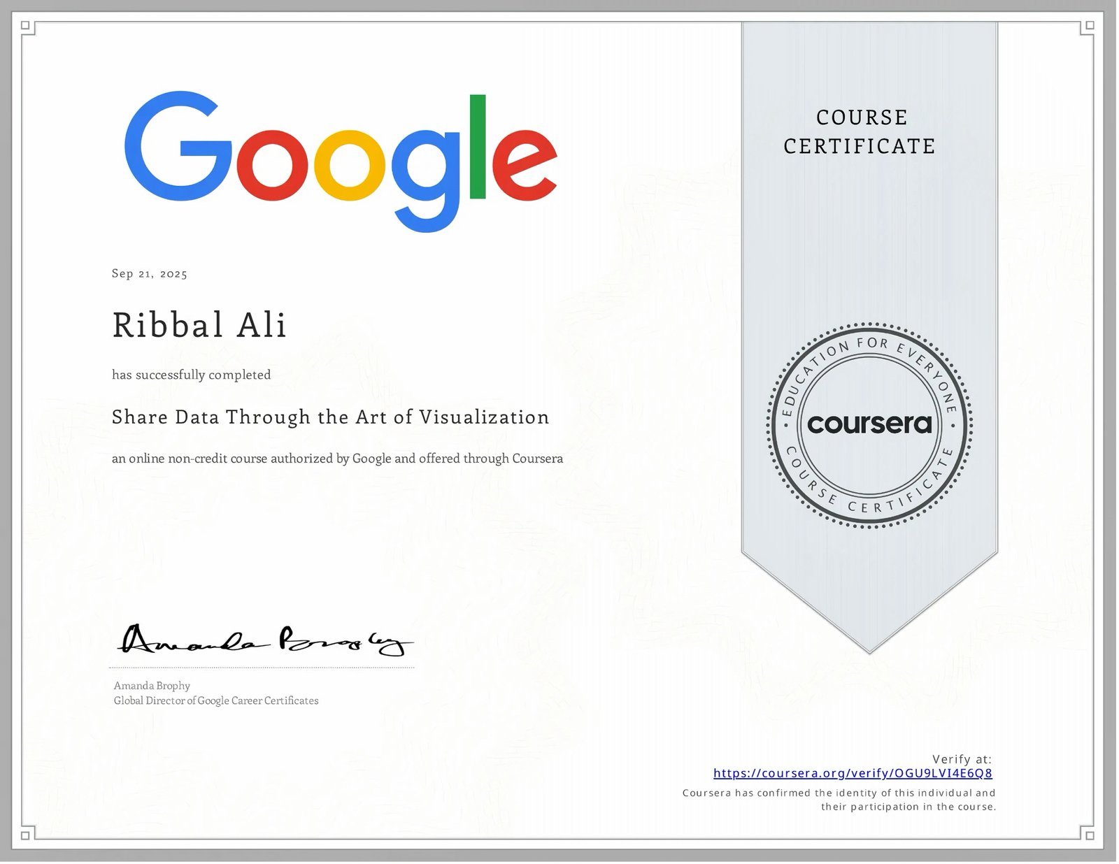 Share Data Through the Art of Visualization Certificate
